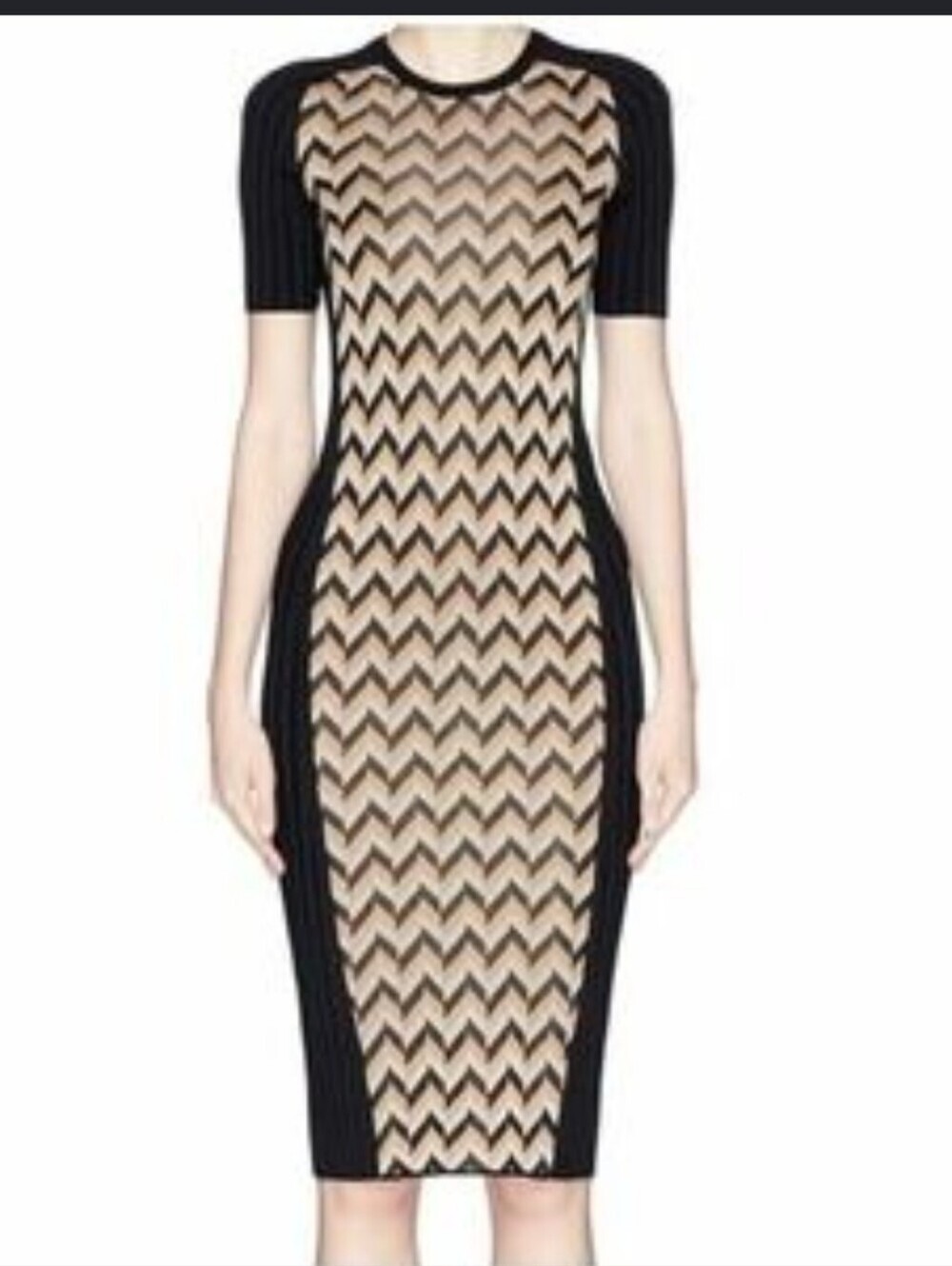 Rag And Bone Black & Beige Chevron Panel Midi Dress